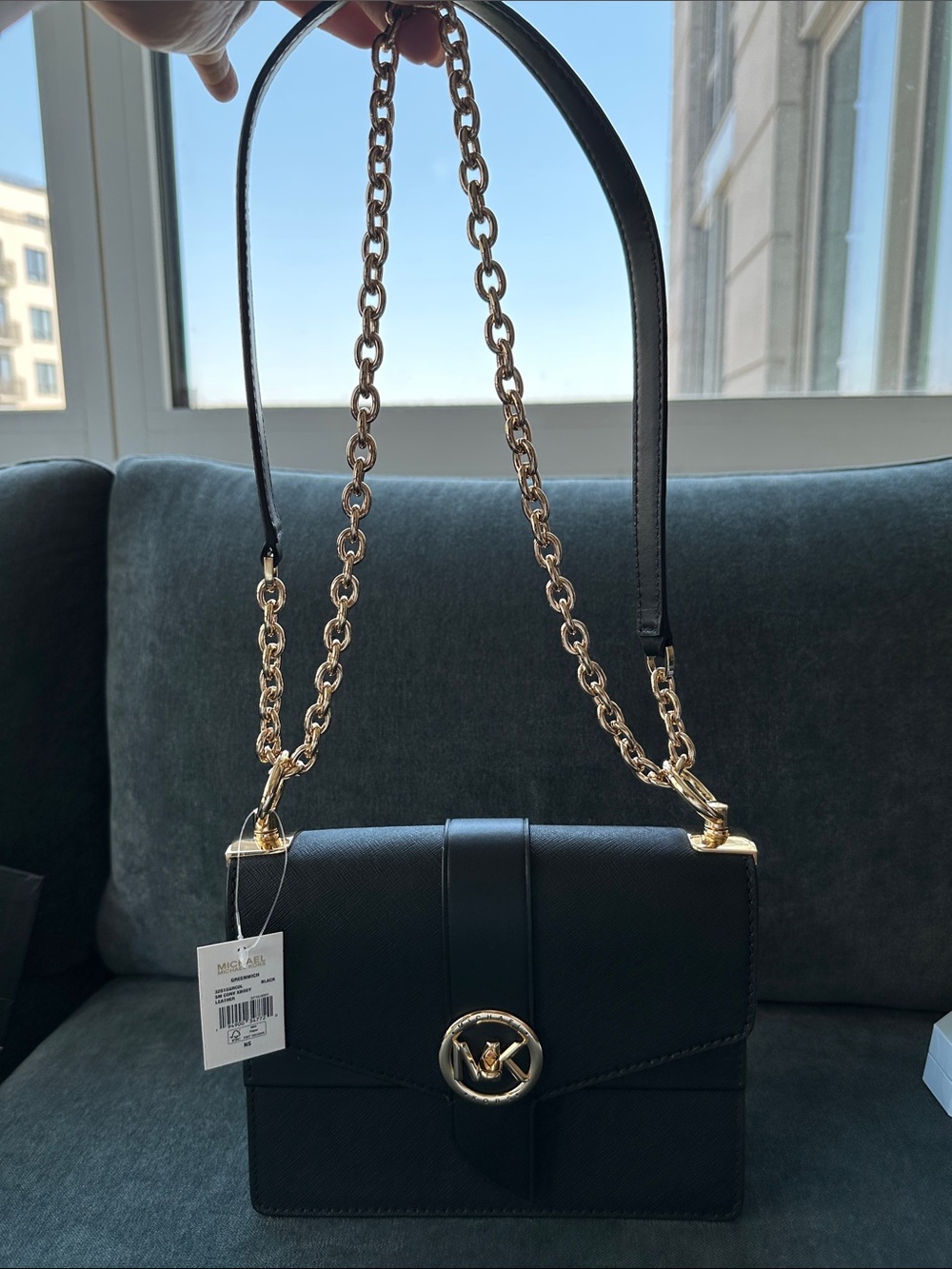 Michael Kors Greenwich Bag - Black Crossbody Bag with Gold Hardware